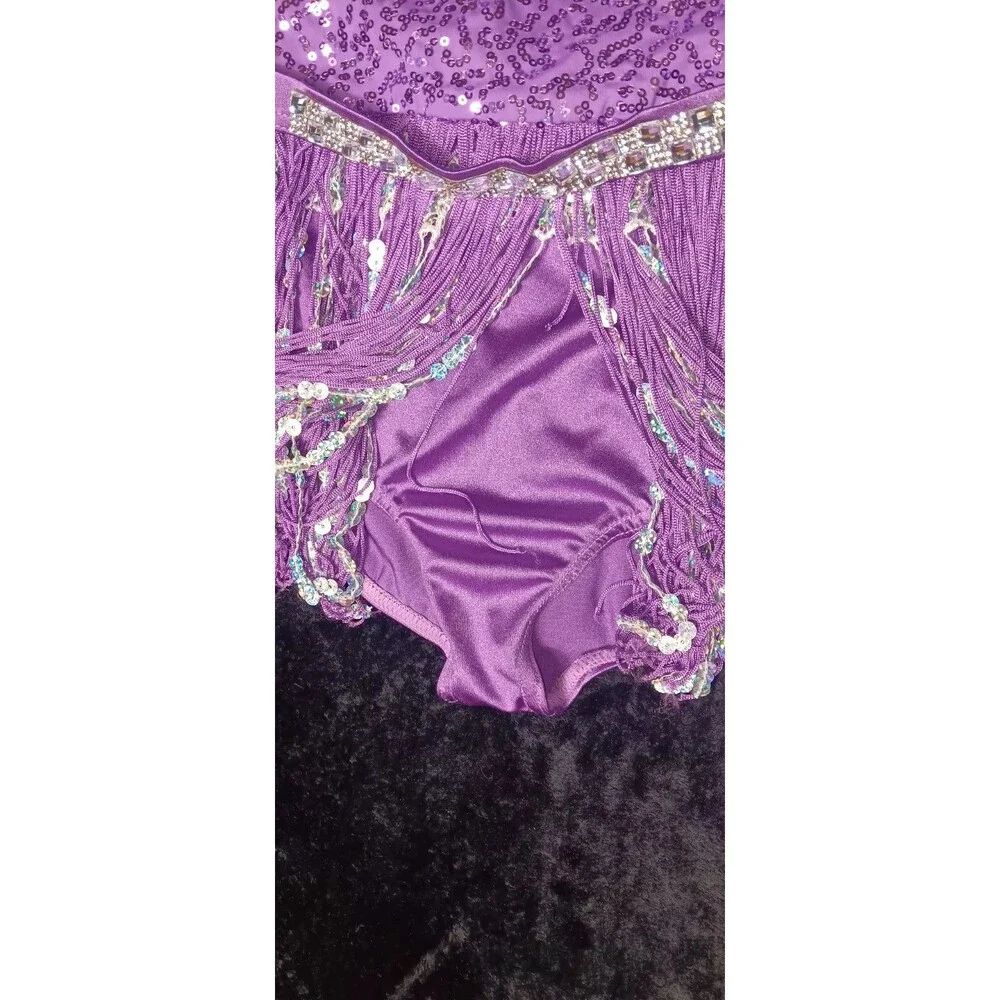 Weissman Sequin Fringe Leotard Dress Dance Costume SC Purple Jazz Tap Recital